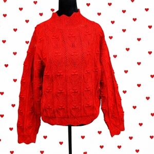 Hem & Thread Red Textured Knit Sweater Floral 3D Detail Size M